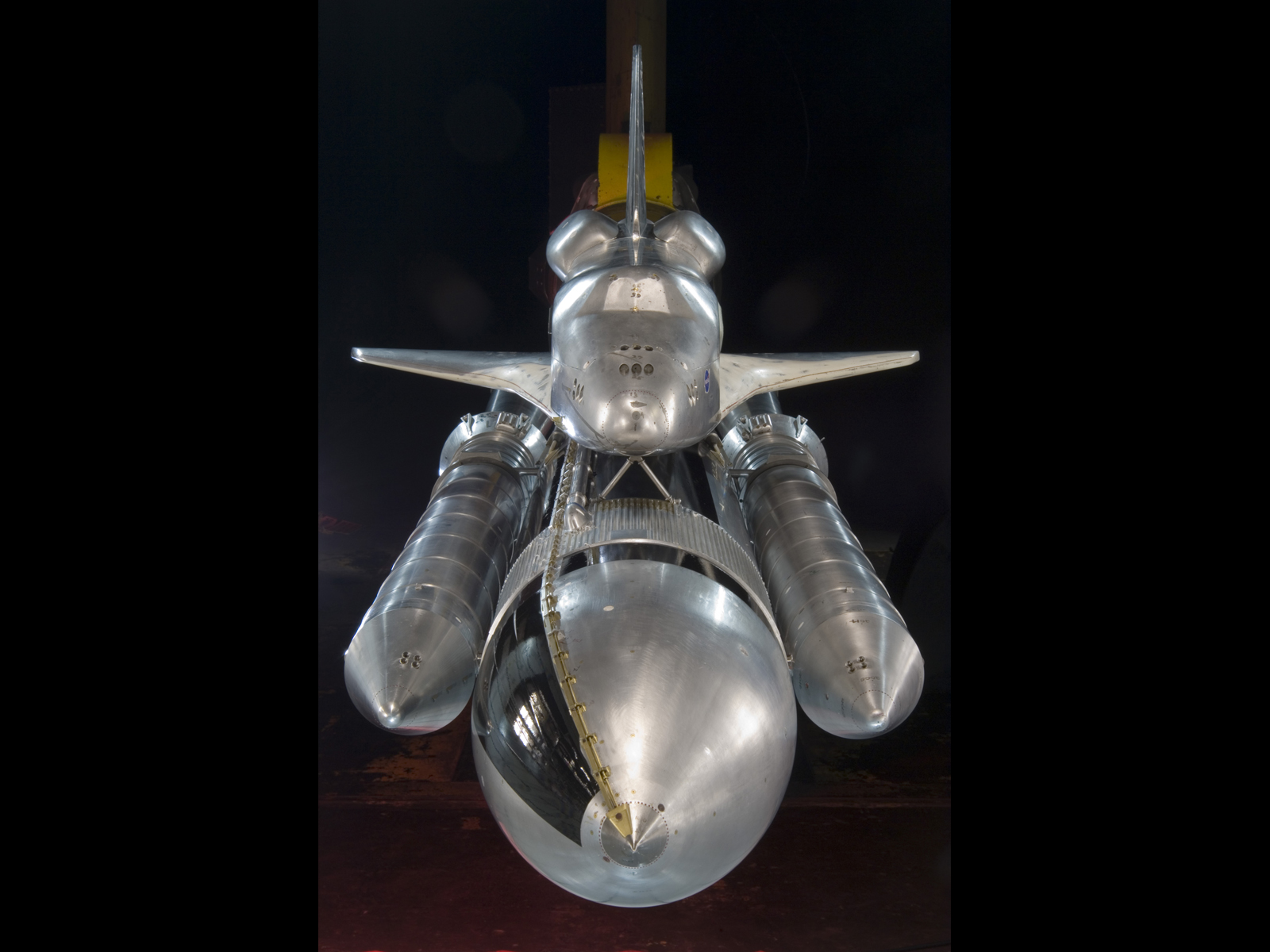 model of Space Shuttle and rocket in a wind tunnel