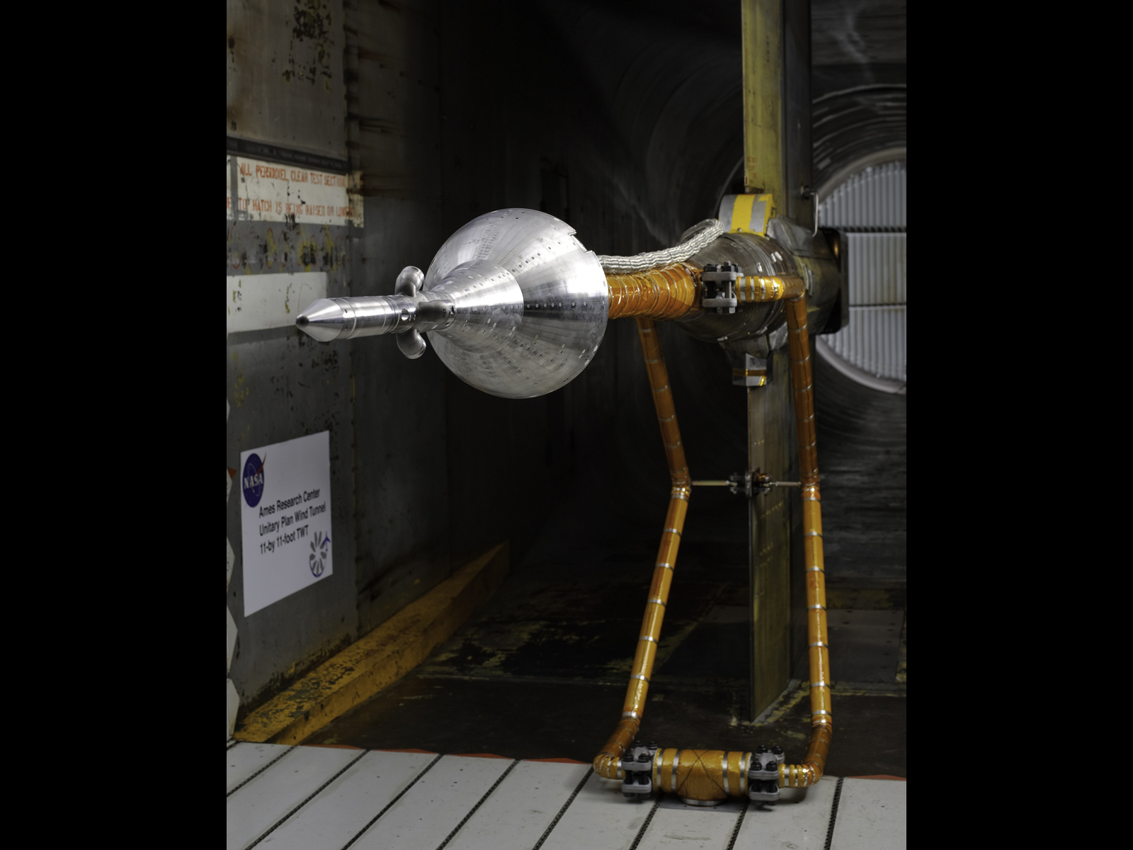 model of Orion Launch Abort Vehicle in wind tunnel