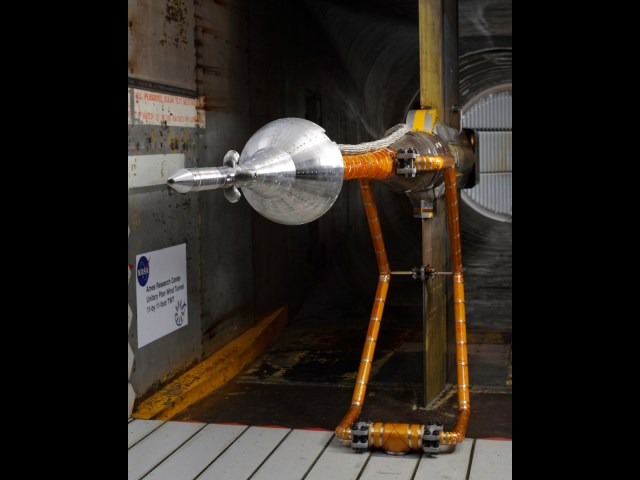 model of Orion Launch Abort Vehicle in wind tunnel