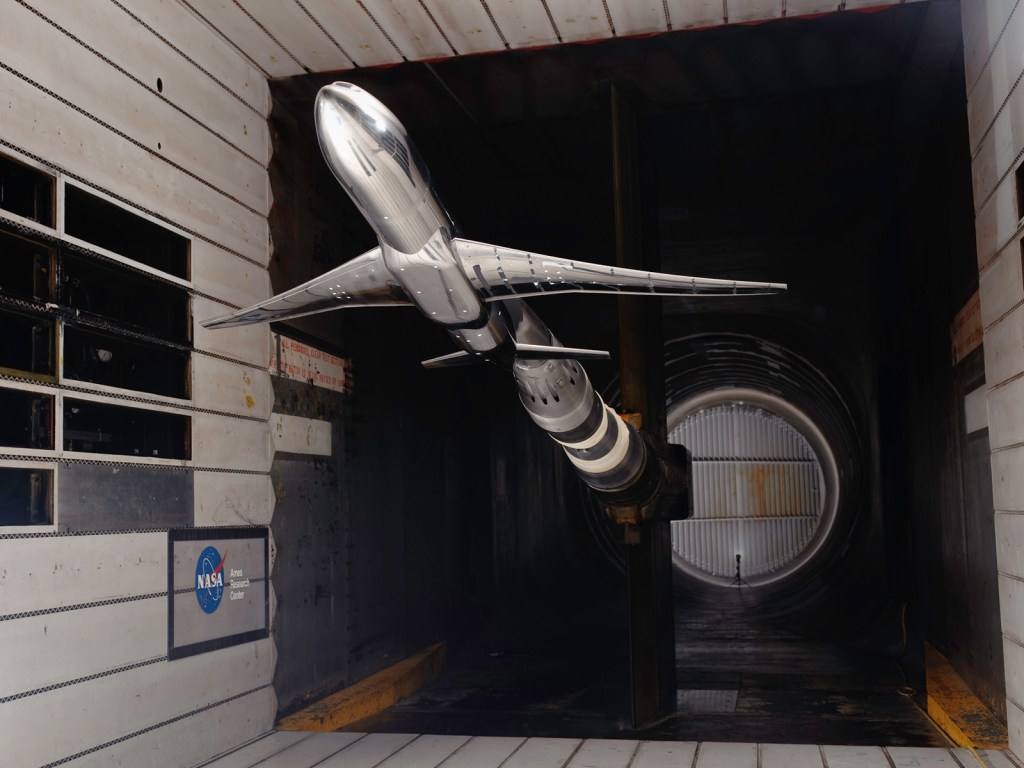 model of generic transport airplane in wind tunnel