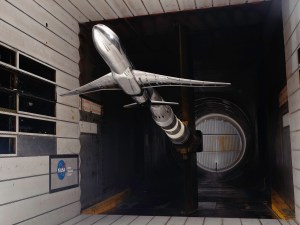 model of generic transport airplane in wind tunnel