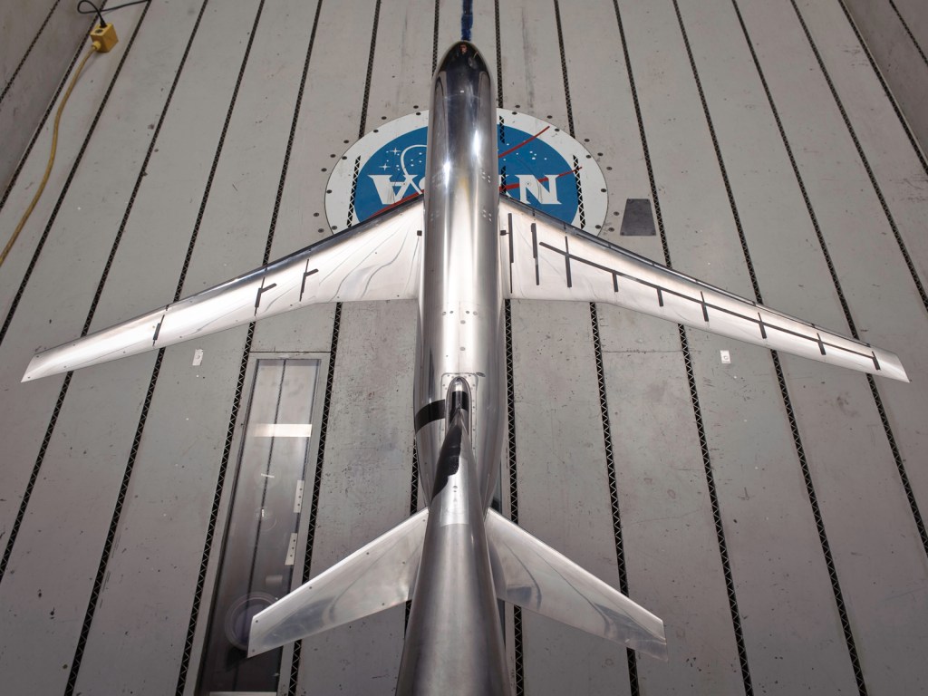 model of generic transport airplane in wind tunnel