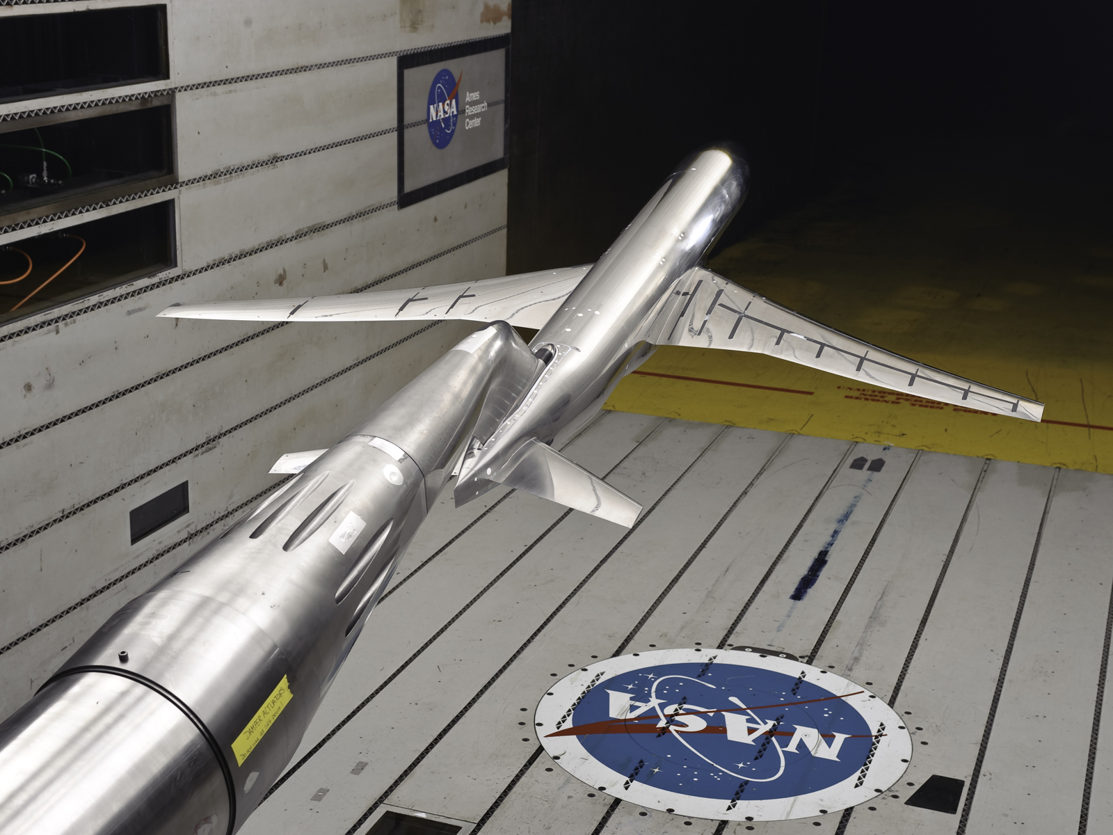 model of generic transport airplane in wind tunnel