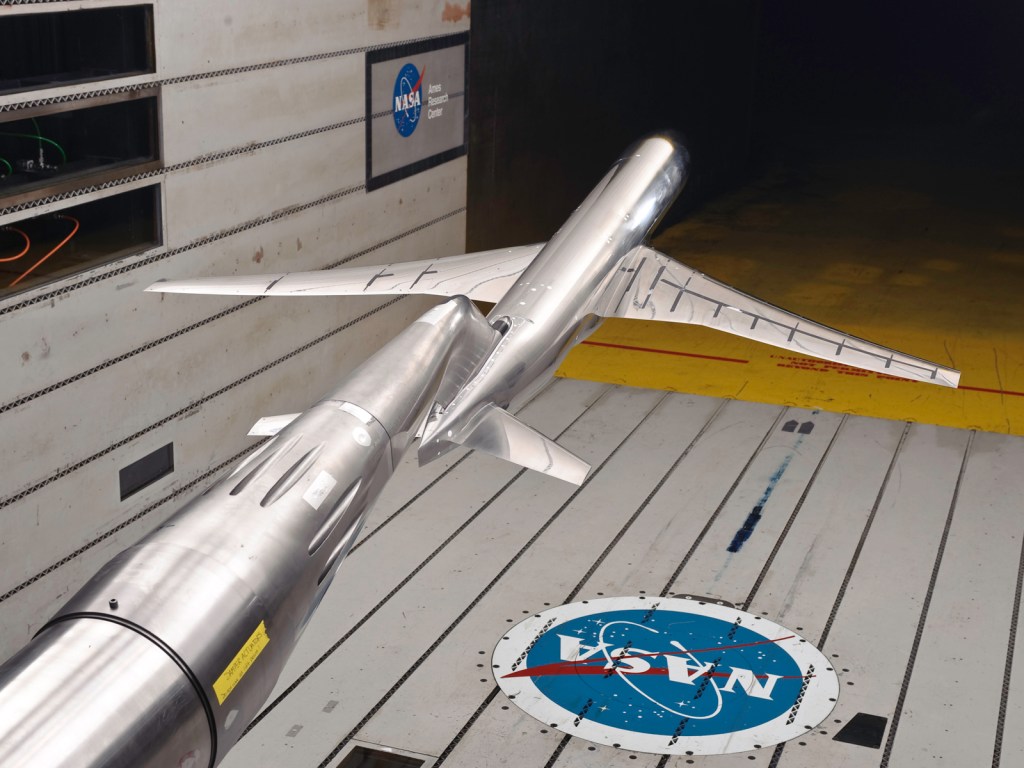 model of generic transport airplane in wind tunnel