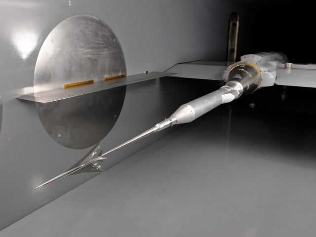 Model of low boom wing tail aircraft in Wind Tunnel