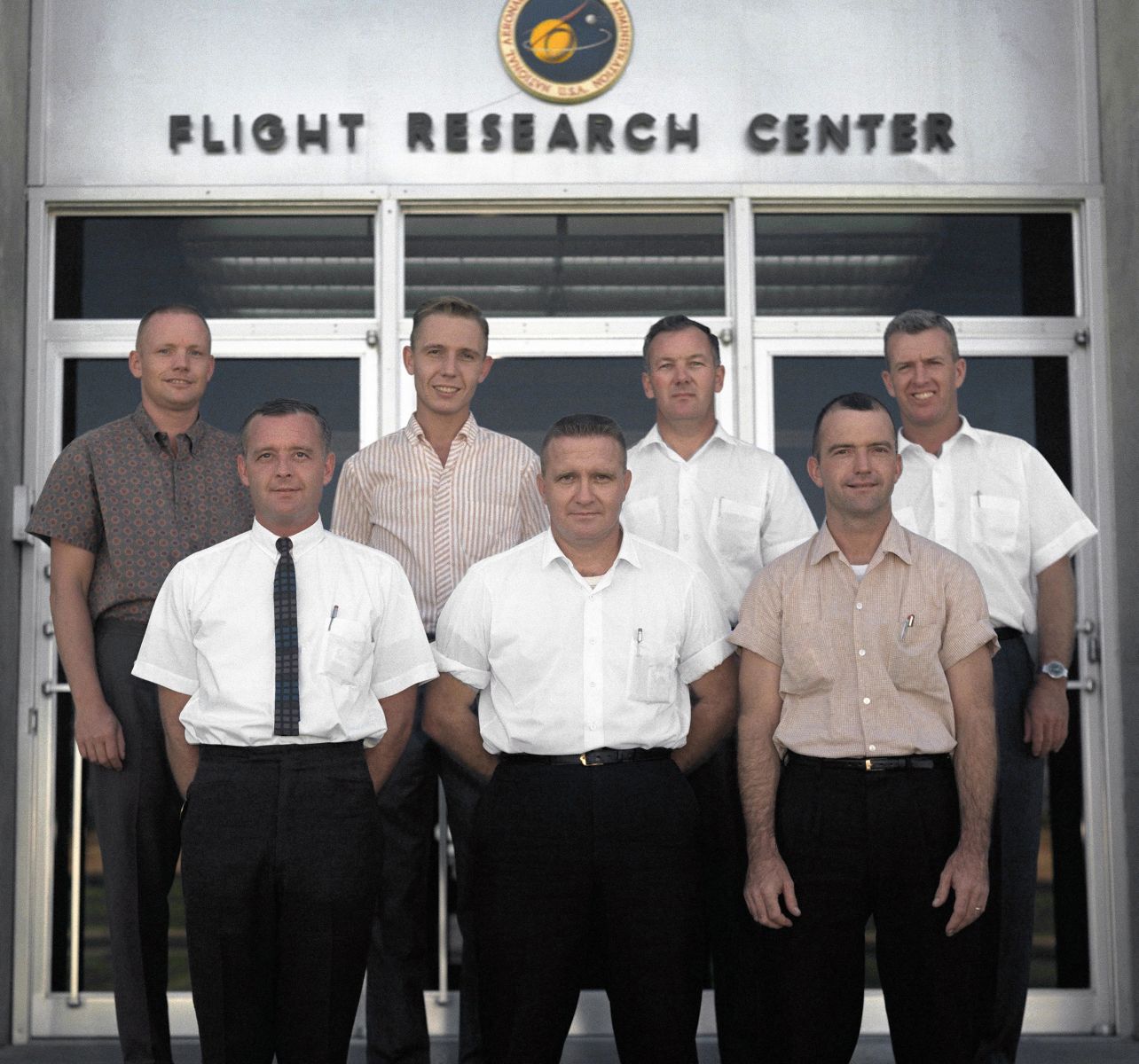 NASA research test pilot Bill Dana had been on the job at the Flight Research Center for less then four years of his 48-year career with NASA when this group photo of the center's test pilots was taken in 1962