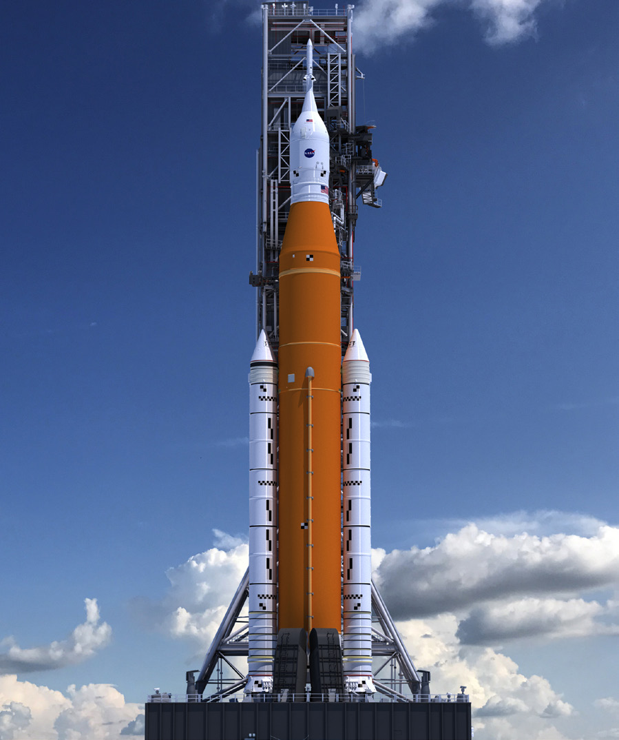 aerial view of NASA's mobile launcher atop crawler-transporter 2