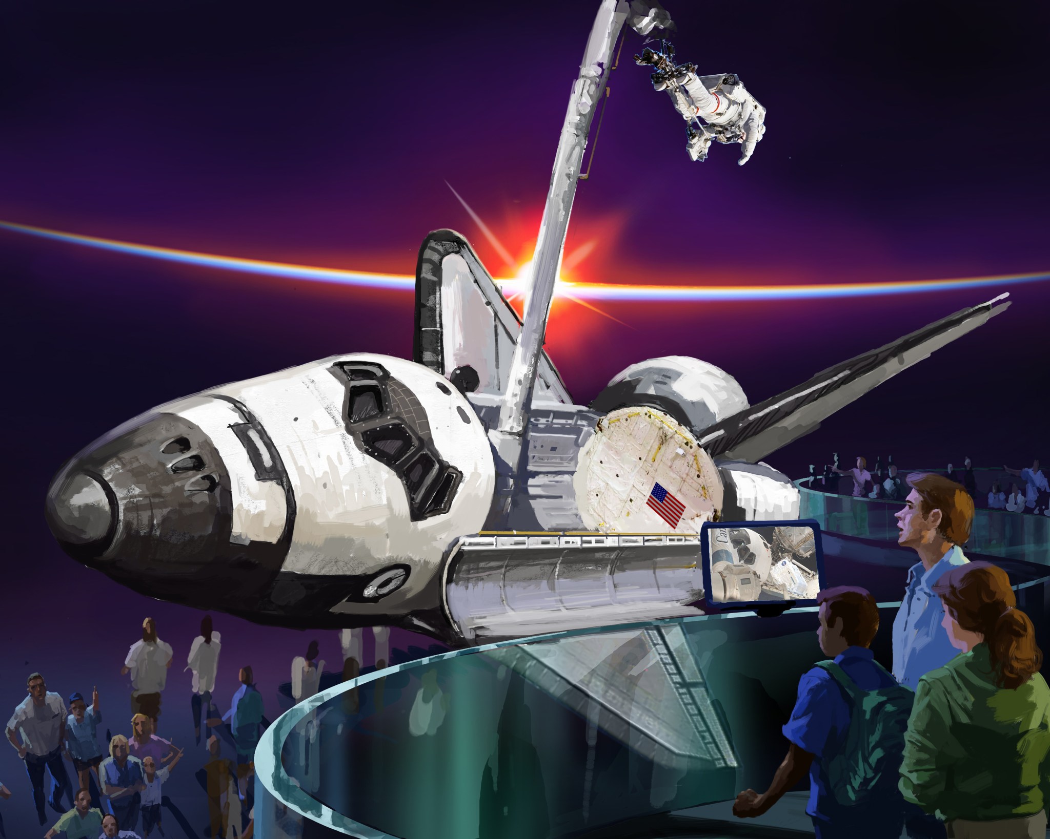 An artist illustration of the Atlantis exhibit at the Kennedy Space Center Visitor Complex.
