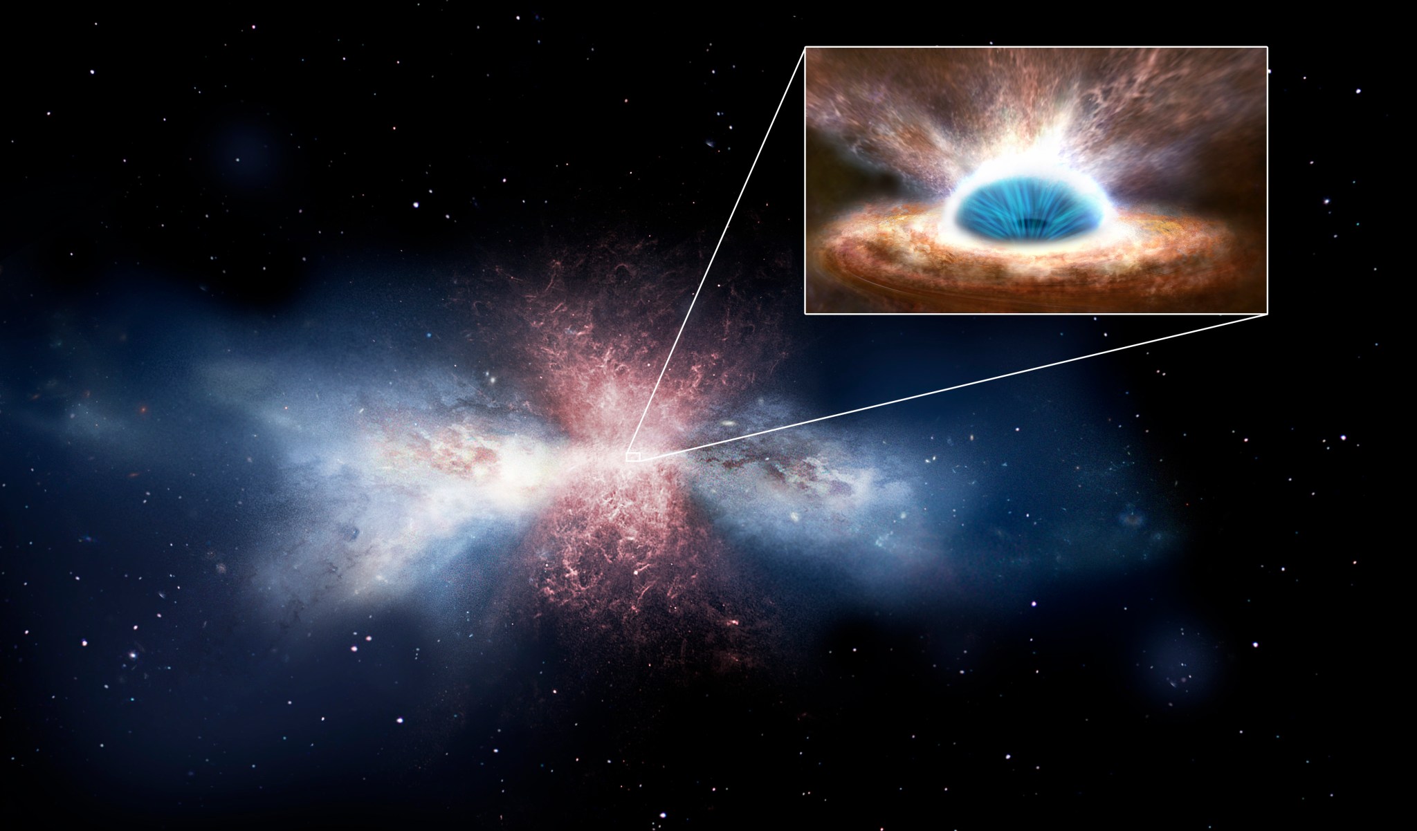 artist's rendering of a galaxy being cleared of interstellar gas