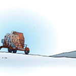 Comic sketch of vehicle on planetary surface.
