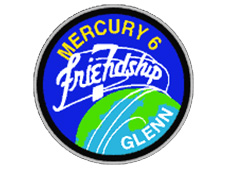 The Friendship 7 Mission Patch has the words Mercury 6, Friendship 7, and Glenn on it. It shows an image of the Earth from space with an orbital path drawn on it.