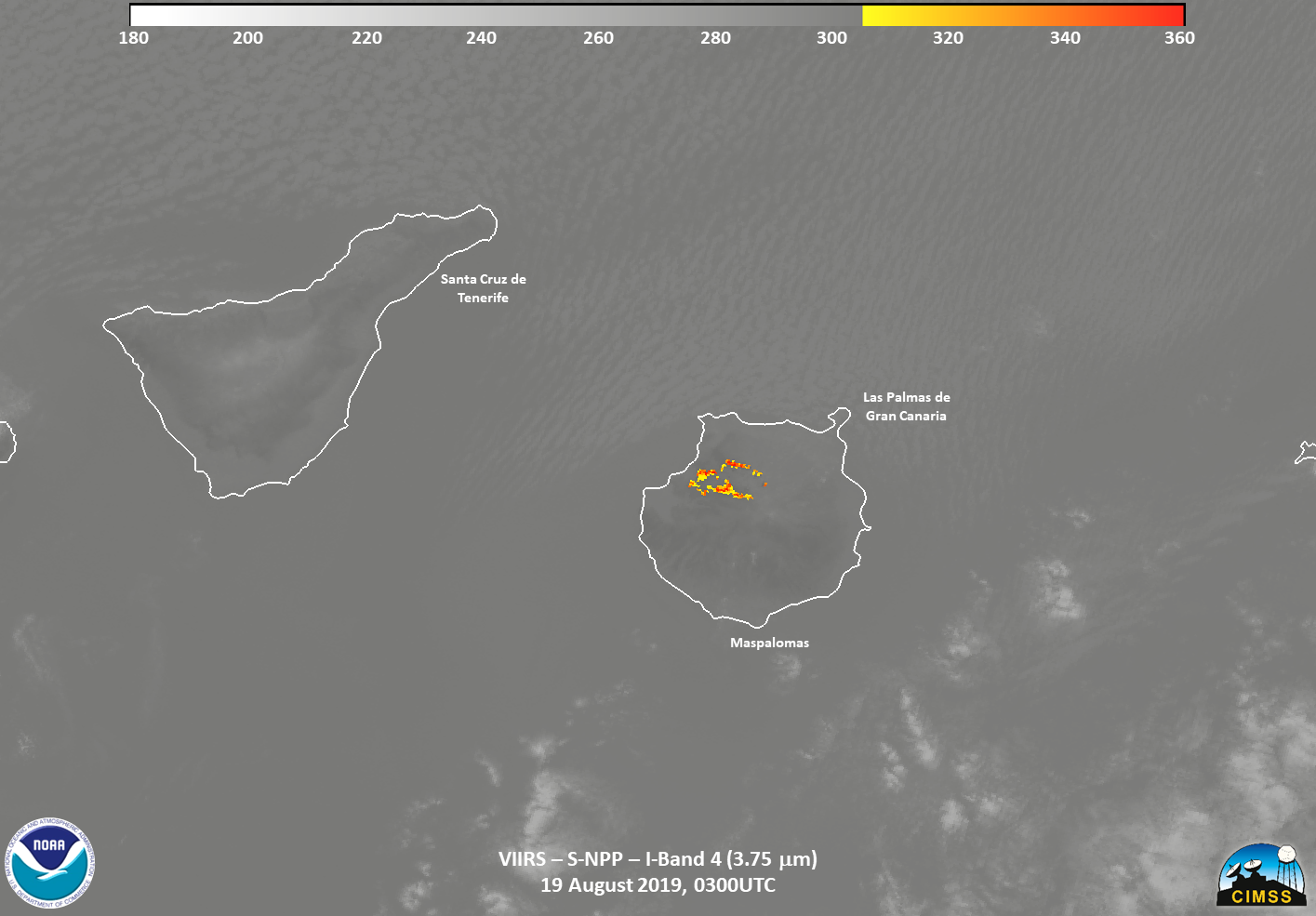Suomi NPP image of the fires on Gran Canaria.
