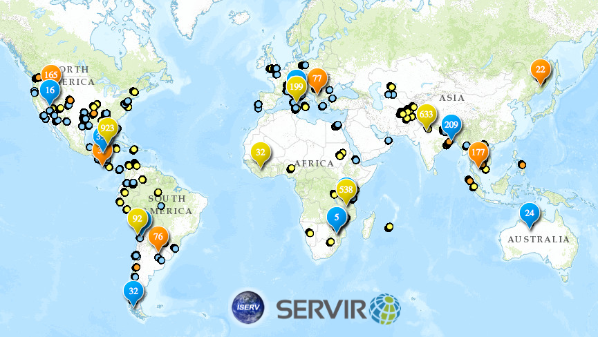 A screen-capture of the new online map showing available images taken by the ISERV system.