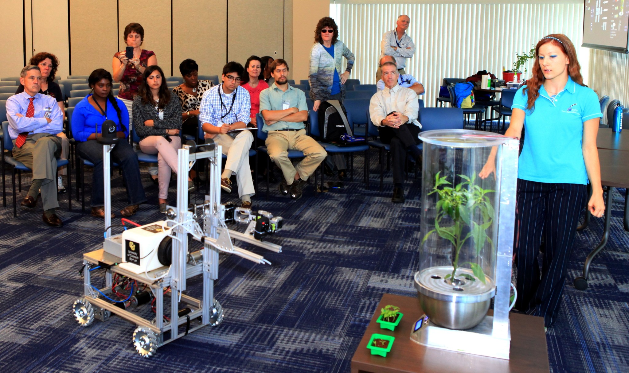 Heather Hava describes a computerized system she is developing with other graduate students participating in the eXploration HABitat (X-Hab) Academic Innovation Challenge.