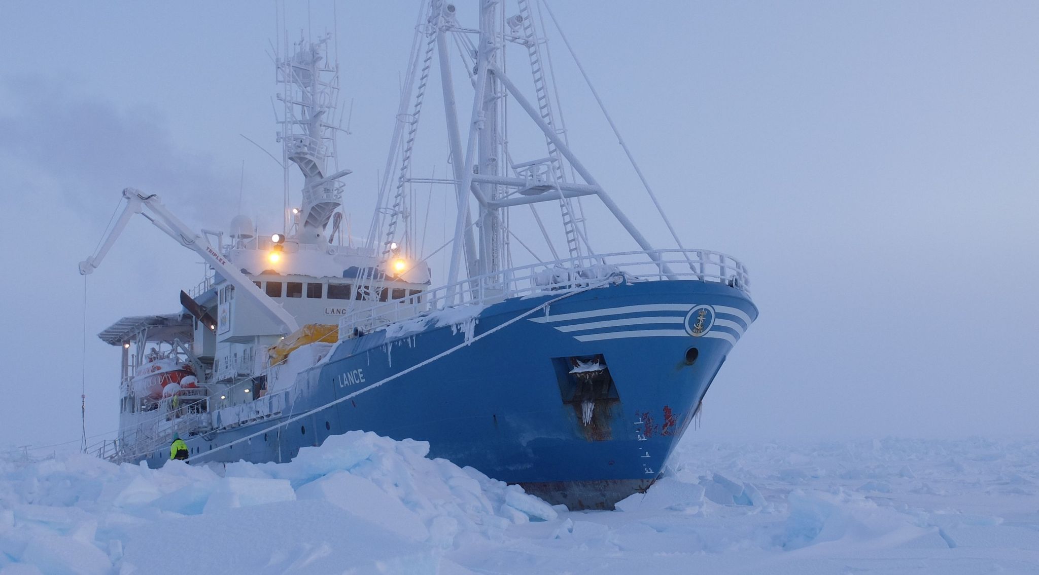 The Norwegian research vessel R/V Lance, which has been locked into the Arctic sea ice pack since January 2015.