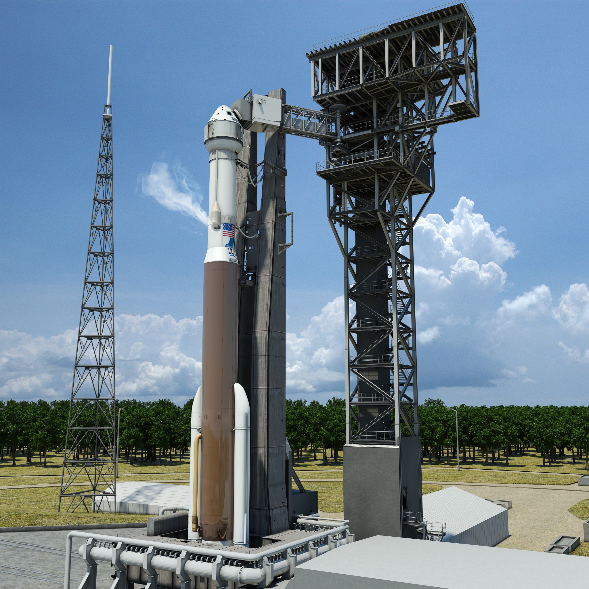Artist concept of CST-100 on launch pad.