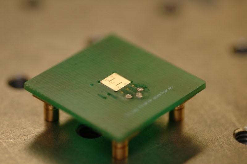 A micro-electric sensor  on a circuit board.