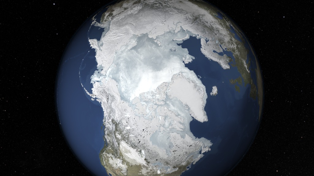 depiction of likely Arctic sea ice maximum extent for 2015, on Feb. 25.