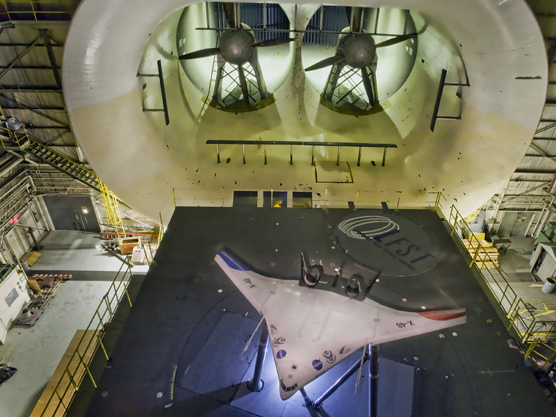 X-48C  inside a wind tunnel.