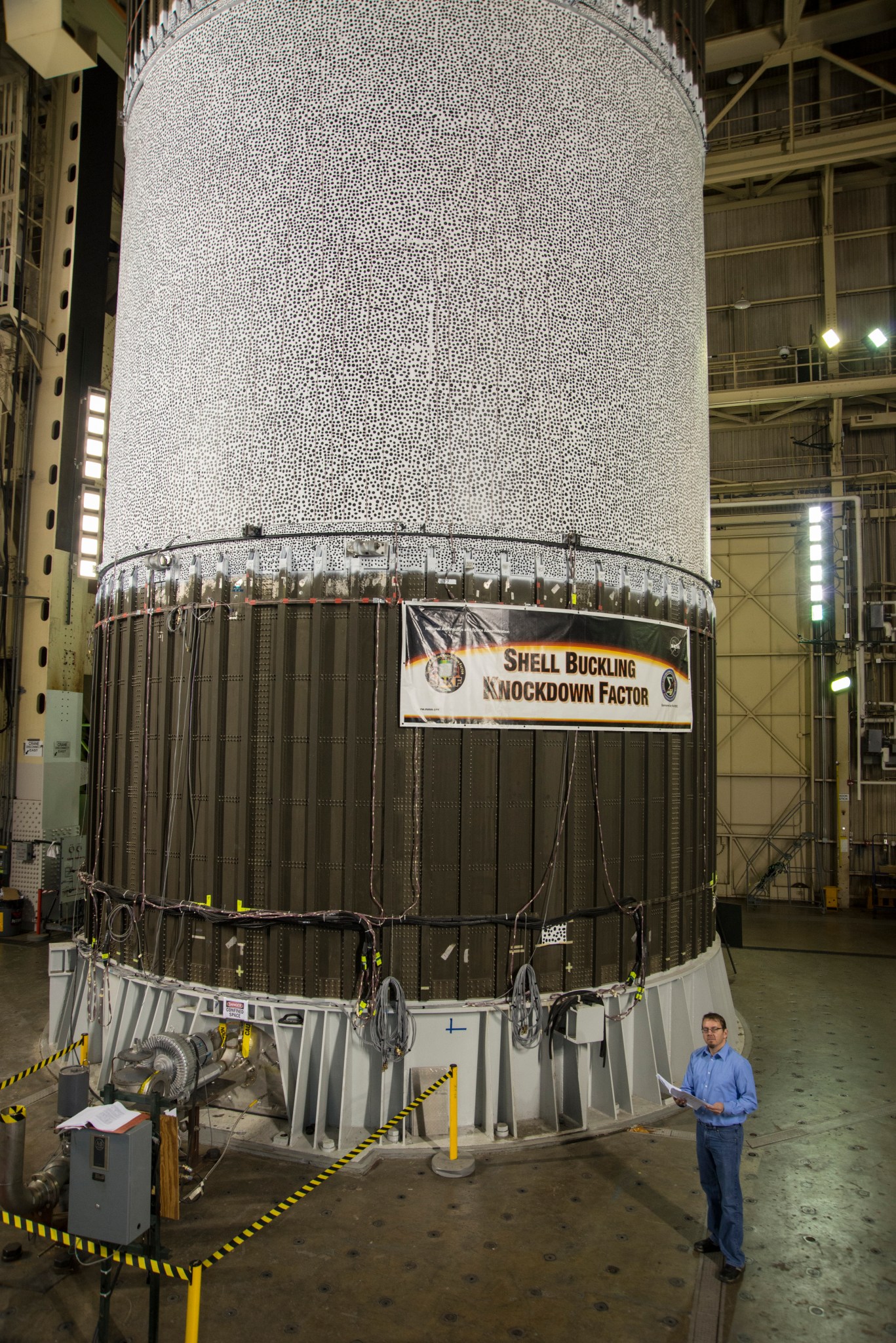NASA engineers buckled an aluminum-lithium cylinder similar in size to fuel tanks for the largest rockets ever built.