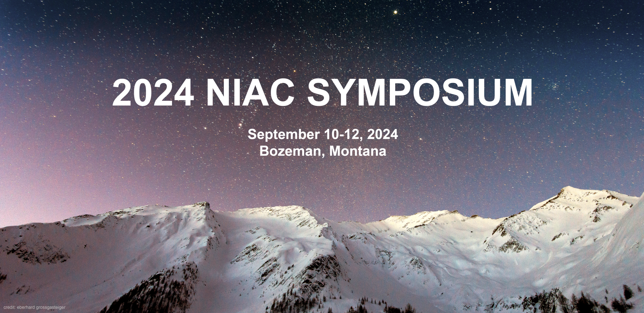 2024 NIAC Symposium, snow top mountains and starry night sky.