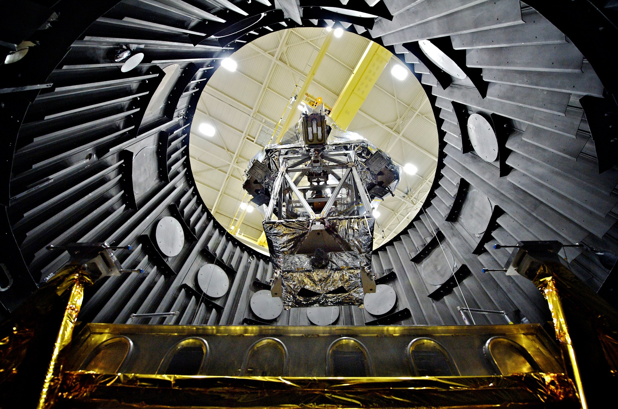 The Optical Telescope Element wrapped in a silver blanket