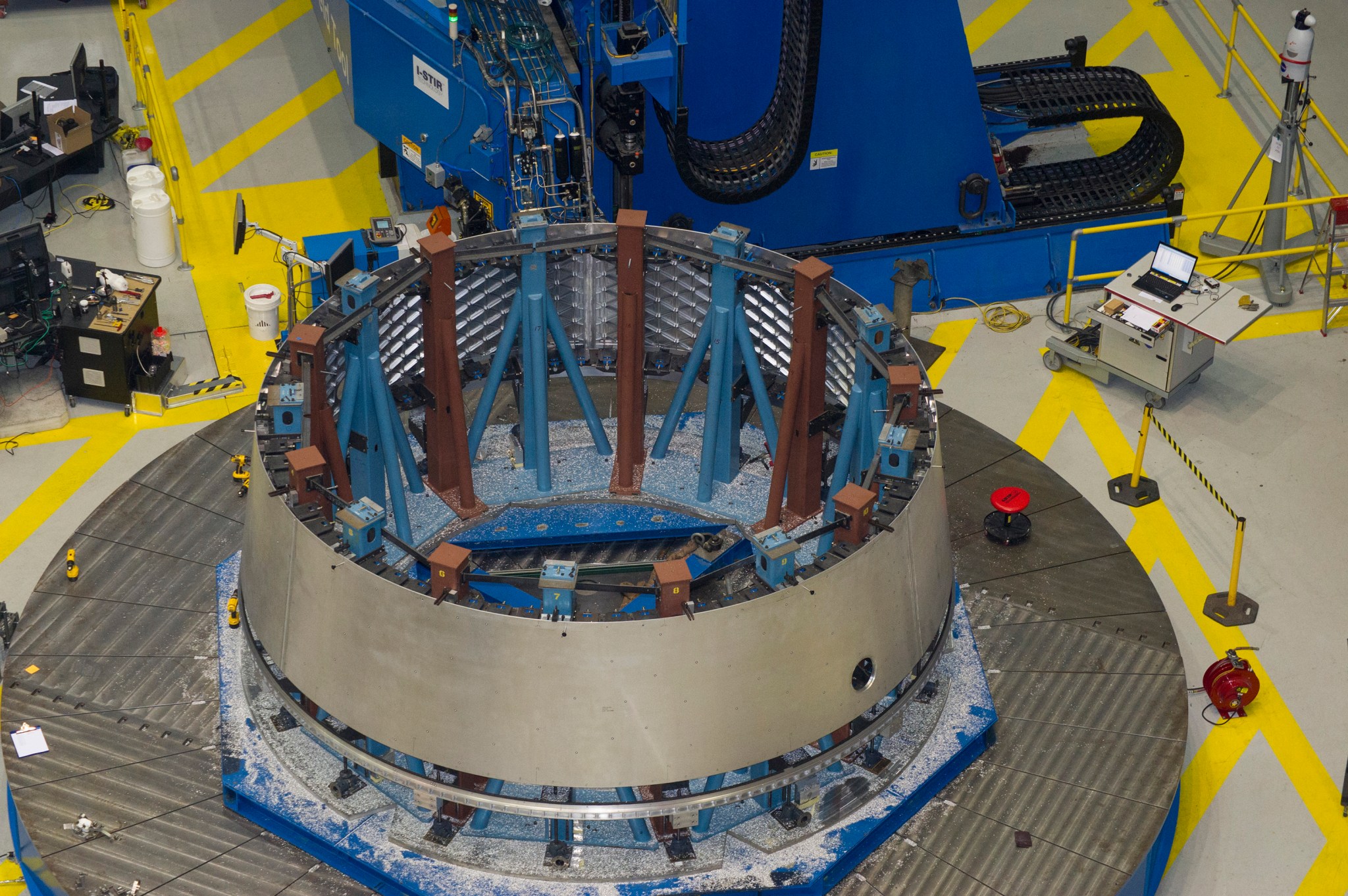 An adapter for the Orion spacecraft is under construction at NASA's Marshall Space Flight Center in Huntsville, Ala., for the capsule's first test flight in 2014. The same design will be used for the flight test of the full-size Space Launch System rocket in 2017.