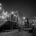 Test facility lit up at night.