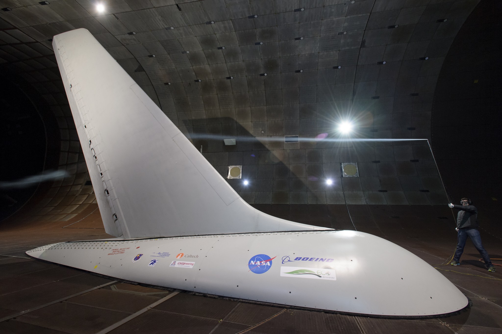 NASA recently tested a full-sized tail from a 757 commercial aircraft that was modified and equipped with tiny jets called "swee