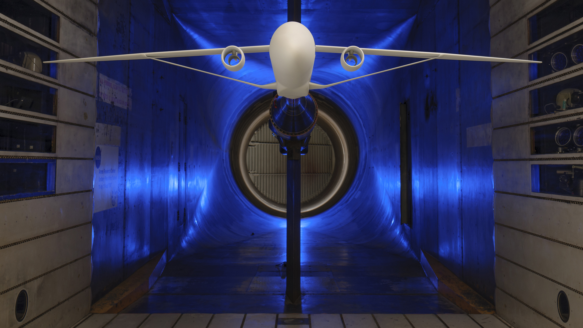 Subsonic Ultra Green Aircraft Research (SUGAR) in a wind tunnel.