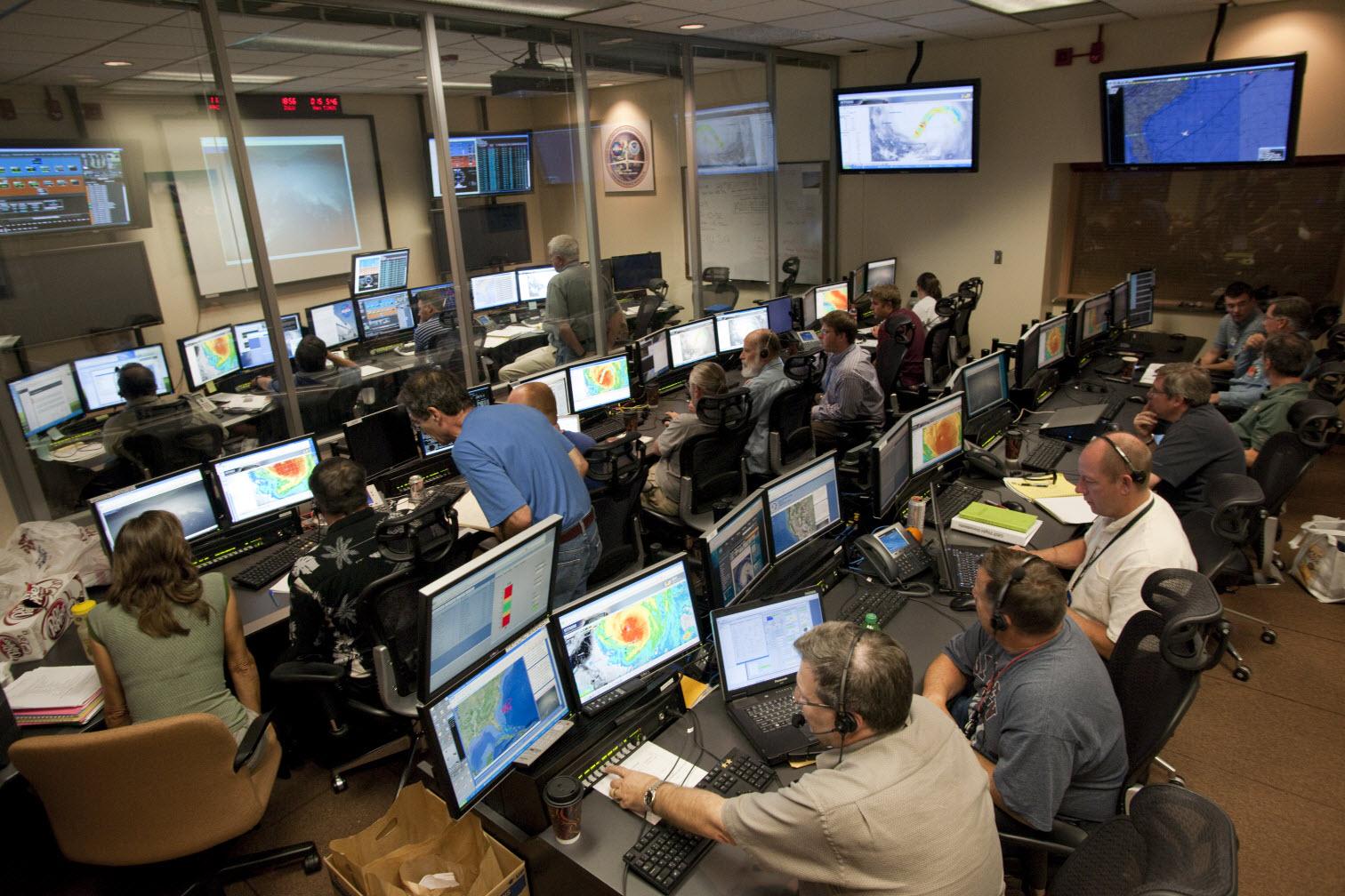 Flight crew and scientists occupy the Global Hawk Operations Center at NASA Armstrong.
