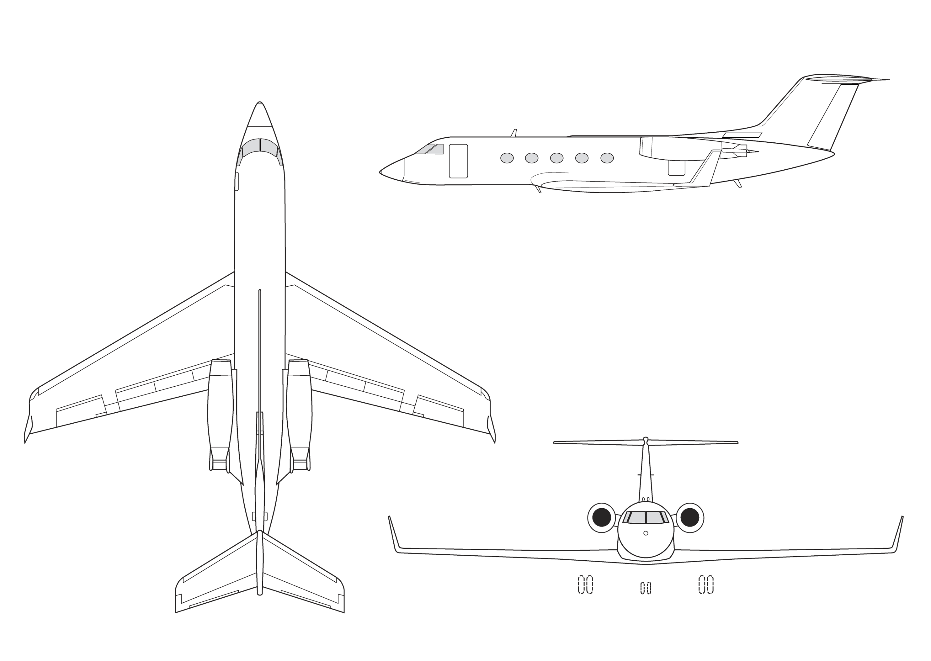 Gulfstream III three-view graphic.