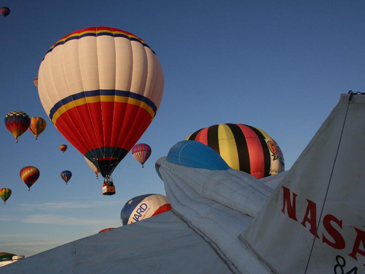 The nose of an inflatable half-scale model of a NASA F/A-18 balloon.