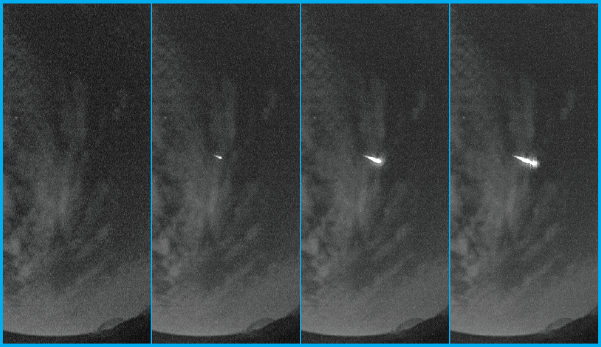 A series of images from a 2014 Lyrid meteor shower.