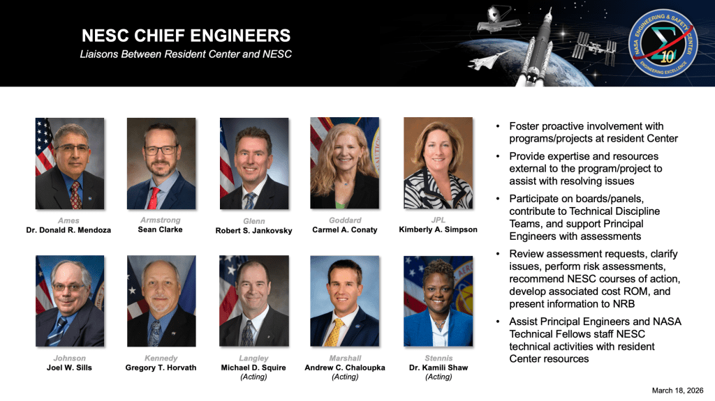 An image depicting the NESC Chief Engineers who serve as liaisons between resident centers and the NESC