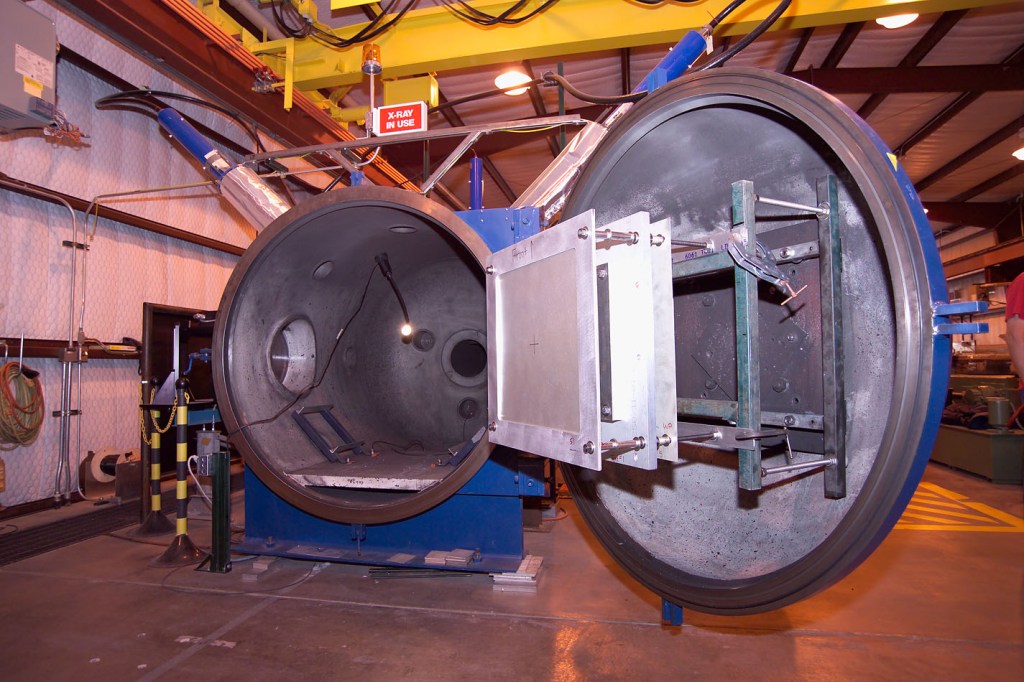A Shielding target is loaded into the target chamber of the .50 caliber Two Stage Light Gas Gun