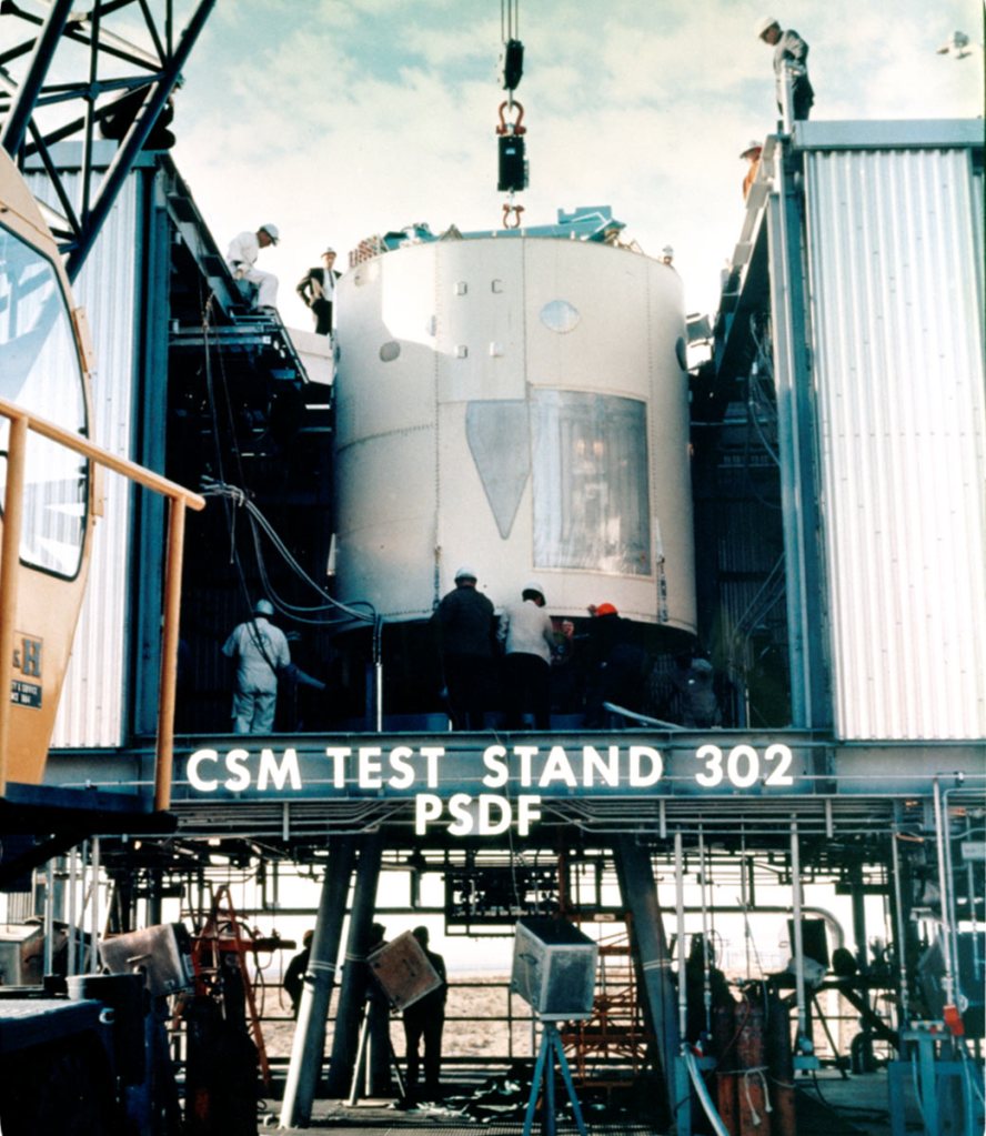 On September 24, 1964, the Command Service Module engine was tested with its aluminum alloy prototype.