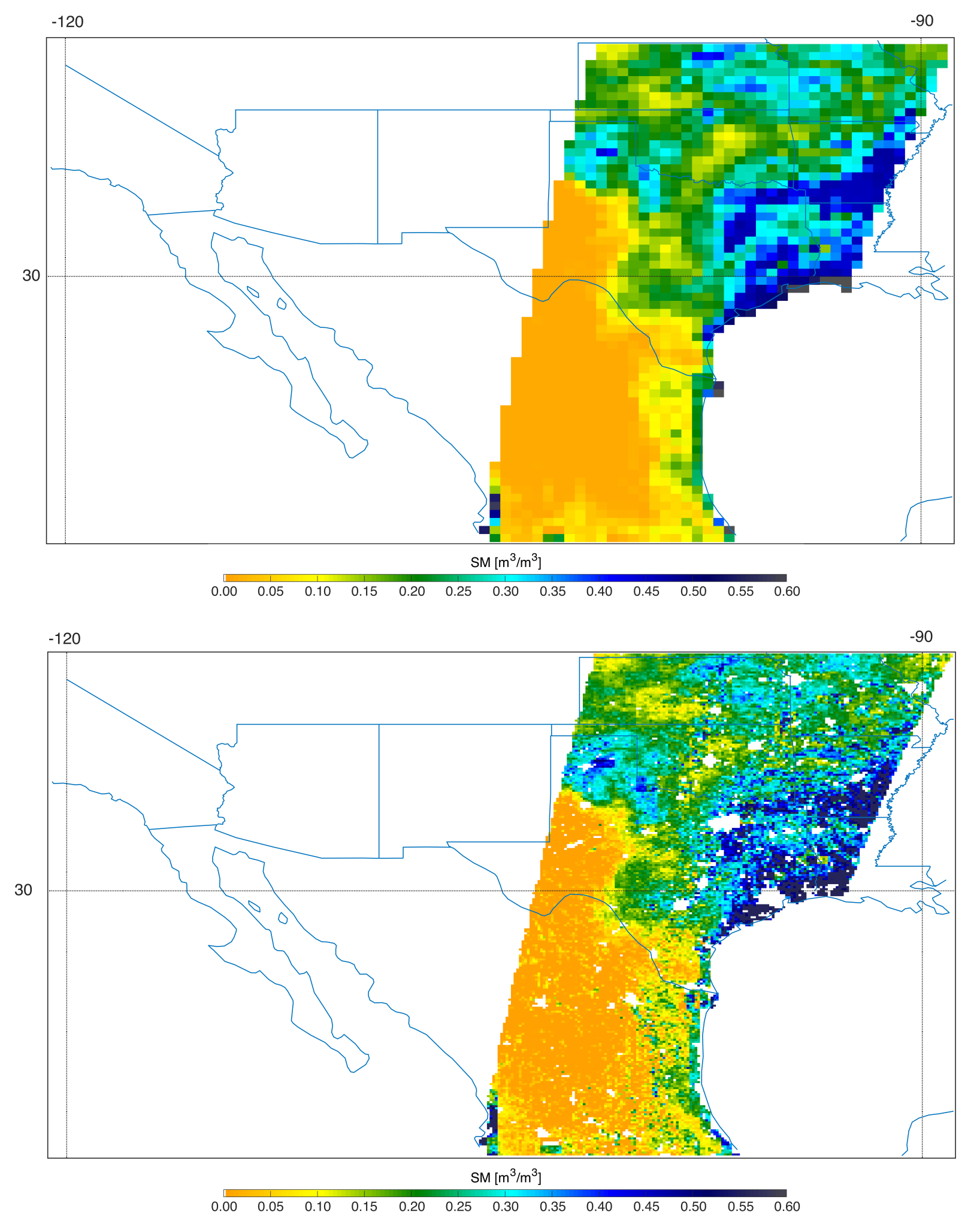 Southern U.S. SMAP soil moisture retrievals from April 27, 2015