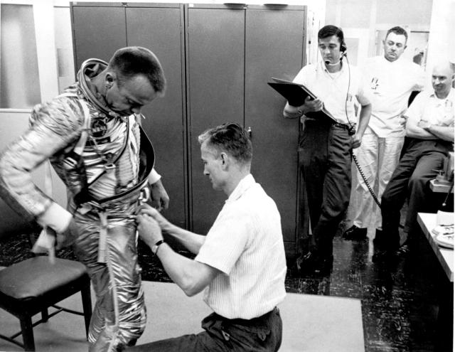 Alan Shepard suits up for flight