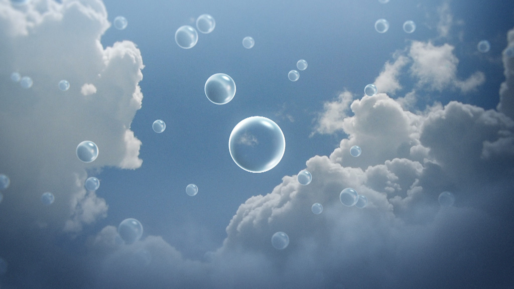 Clouds in the sky with drawing of round water droplets