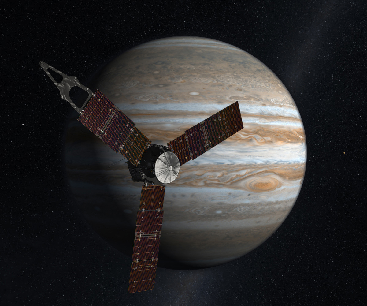 NASA spacecraft Juno orbiting around Jupiter