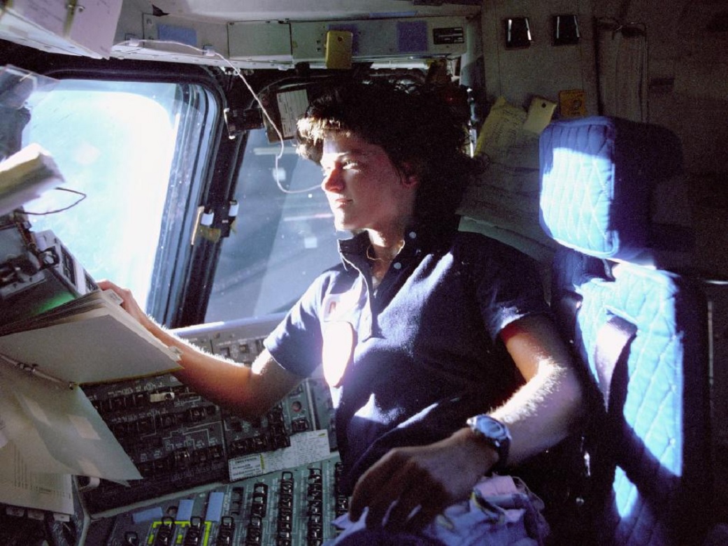 Ride floating on the flight deck of the space shuttle