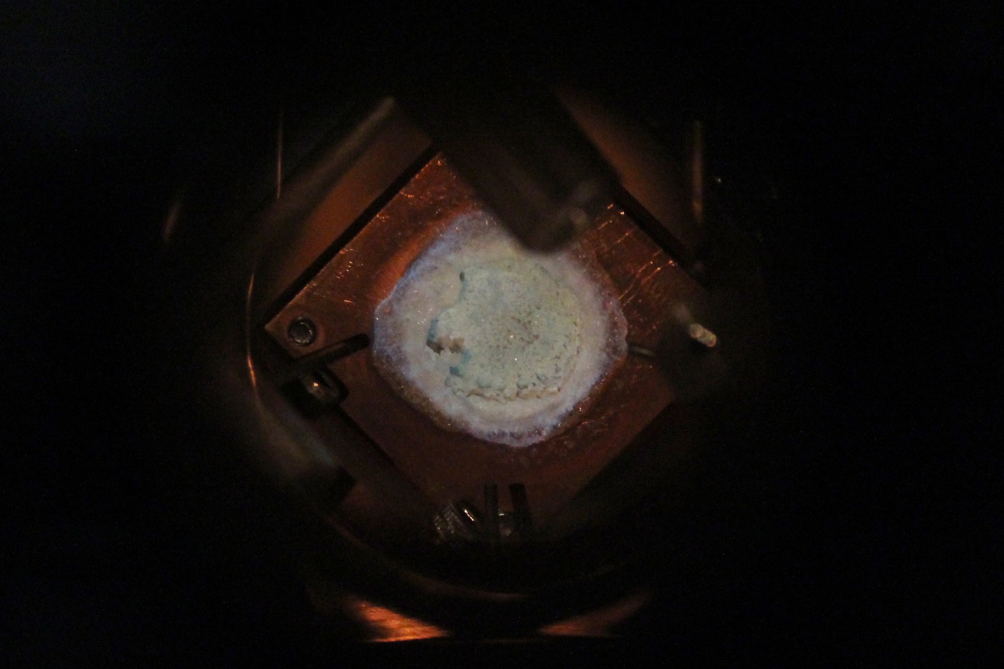 A salt sample inside a JPL test chamber 