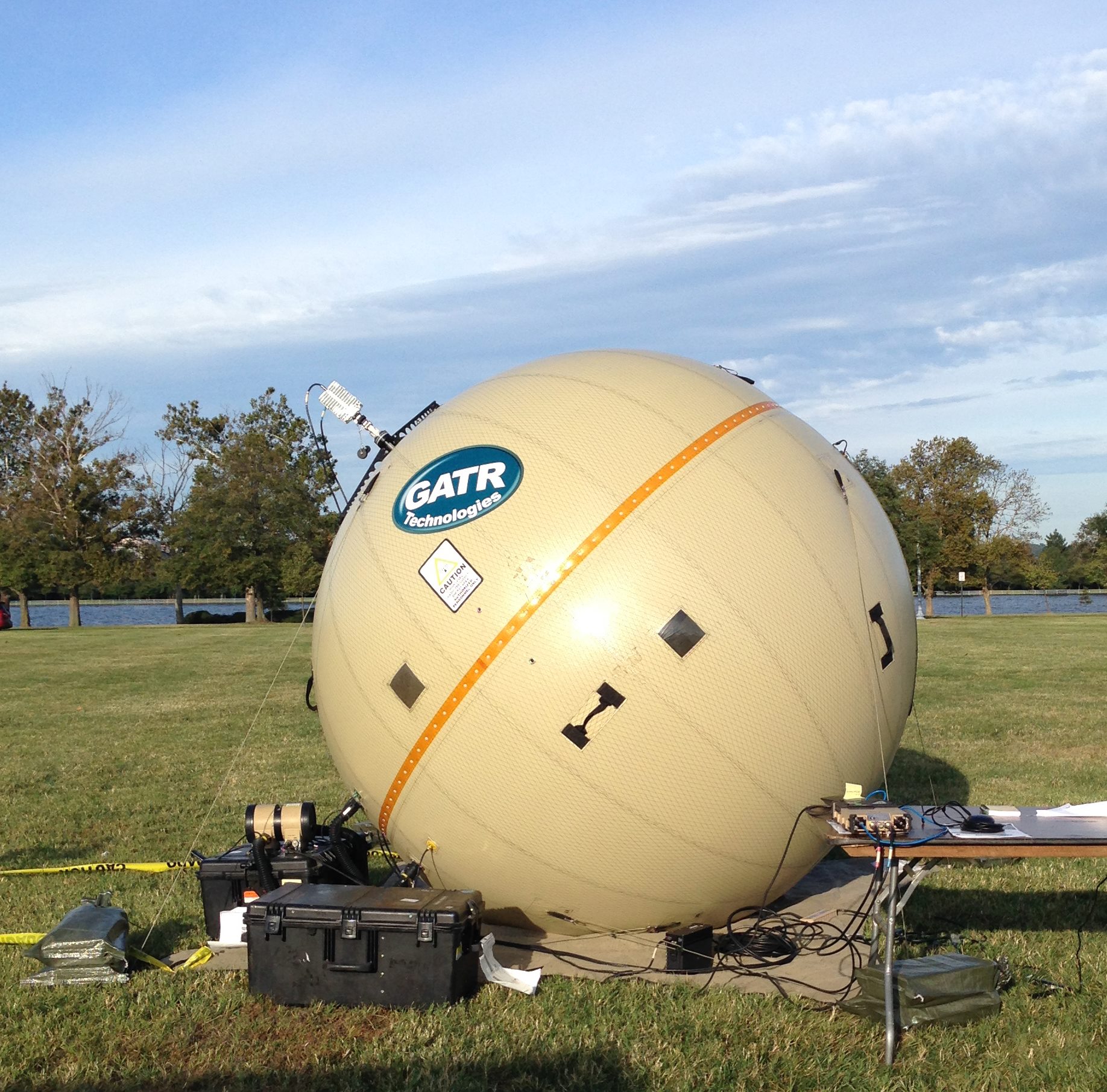 GATR Technologies ground-based inflatable antenna rests on the ground.