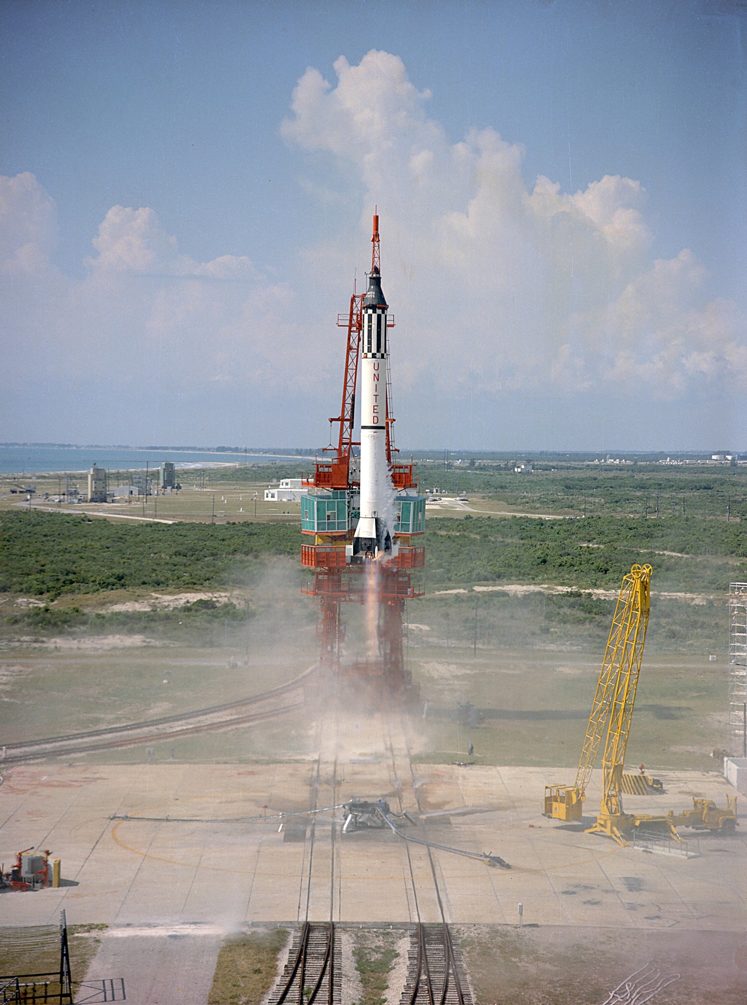 Mercury Redstone rocket on launchpad