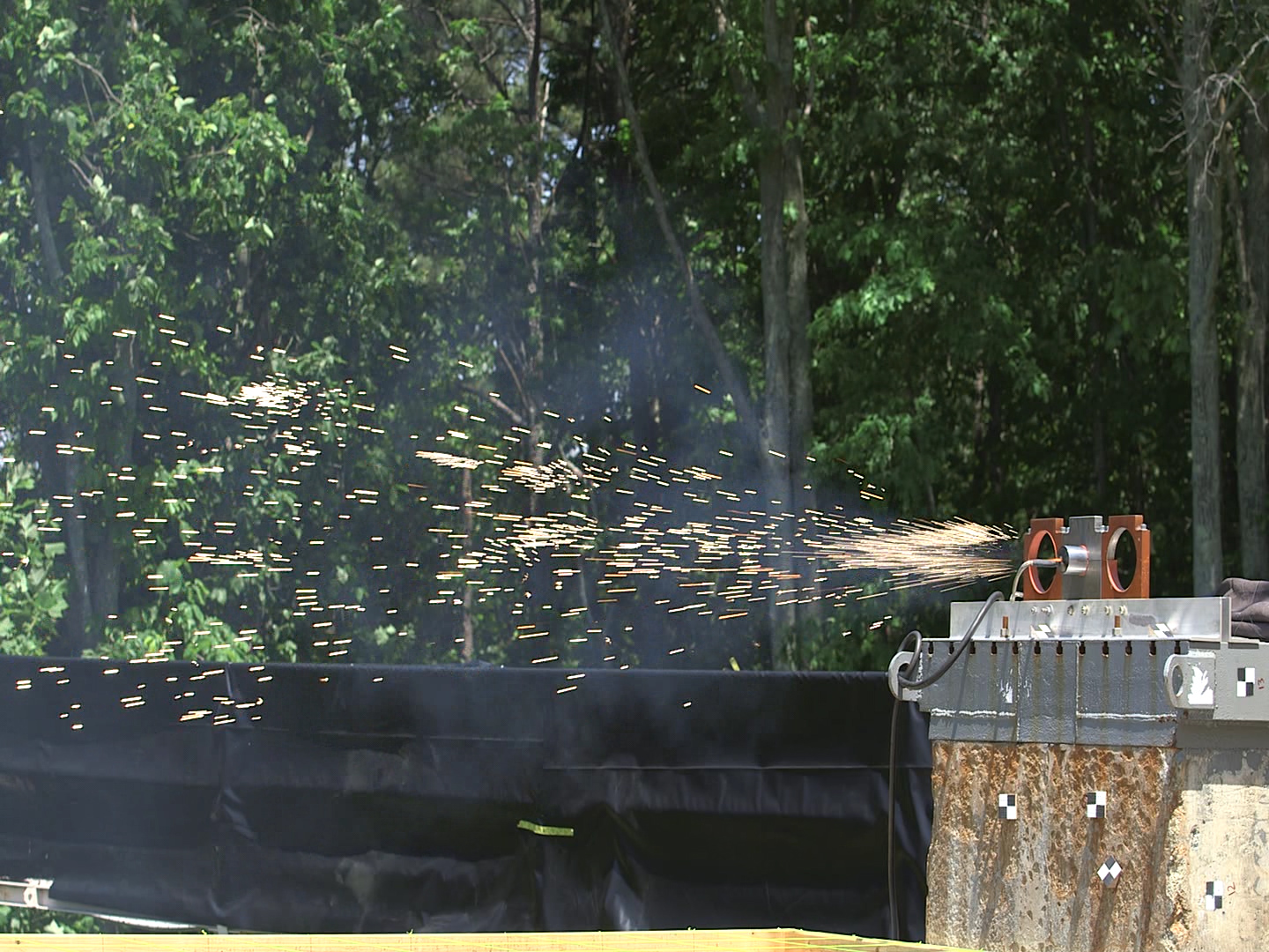 Sparks fly as a hydrogen burn-off igniter test is conducted May 5 at the Redstone Test Center on Redstone Arsenal in Huntsville.