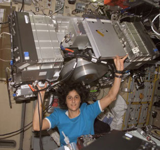 Astronaut floating in microgravity