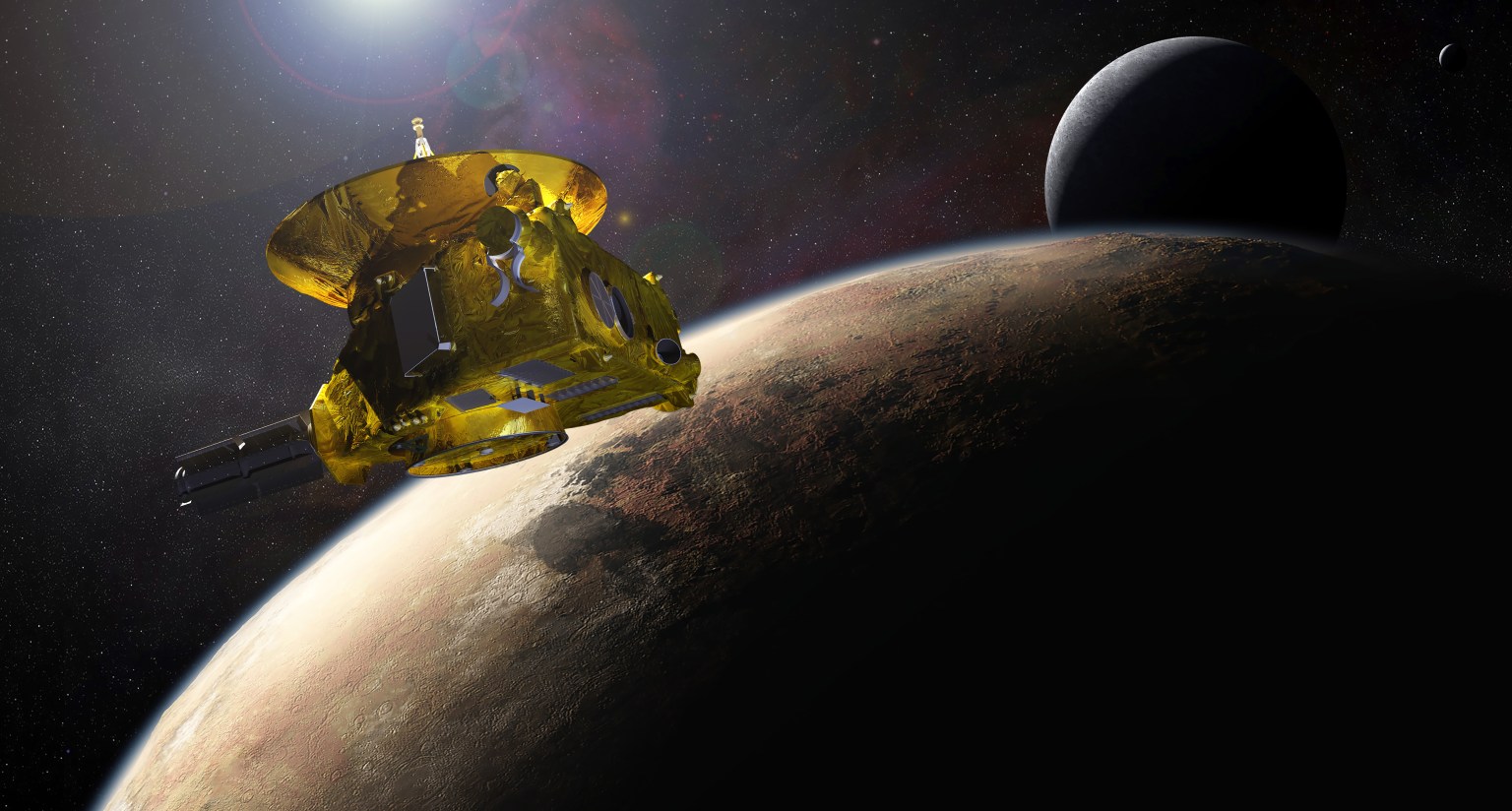 Artist Concept of New Horizons Spacecraft over Pluto