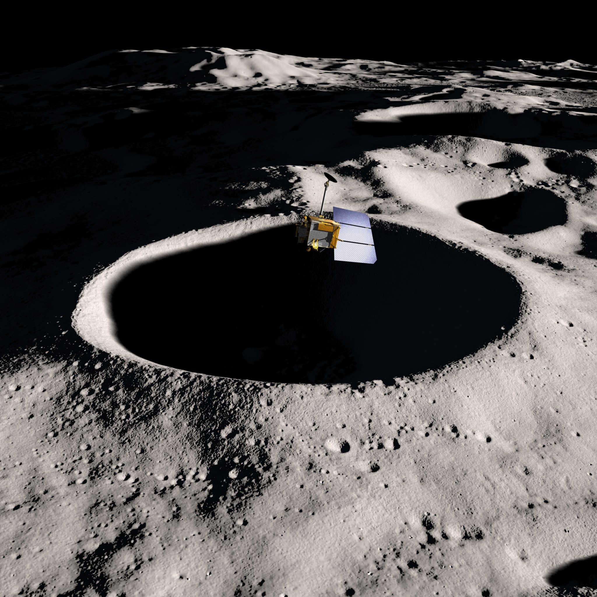 Artist's visualization of the LRO spacecraft passing over the moon's surface
