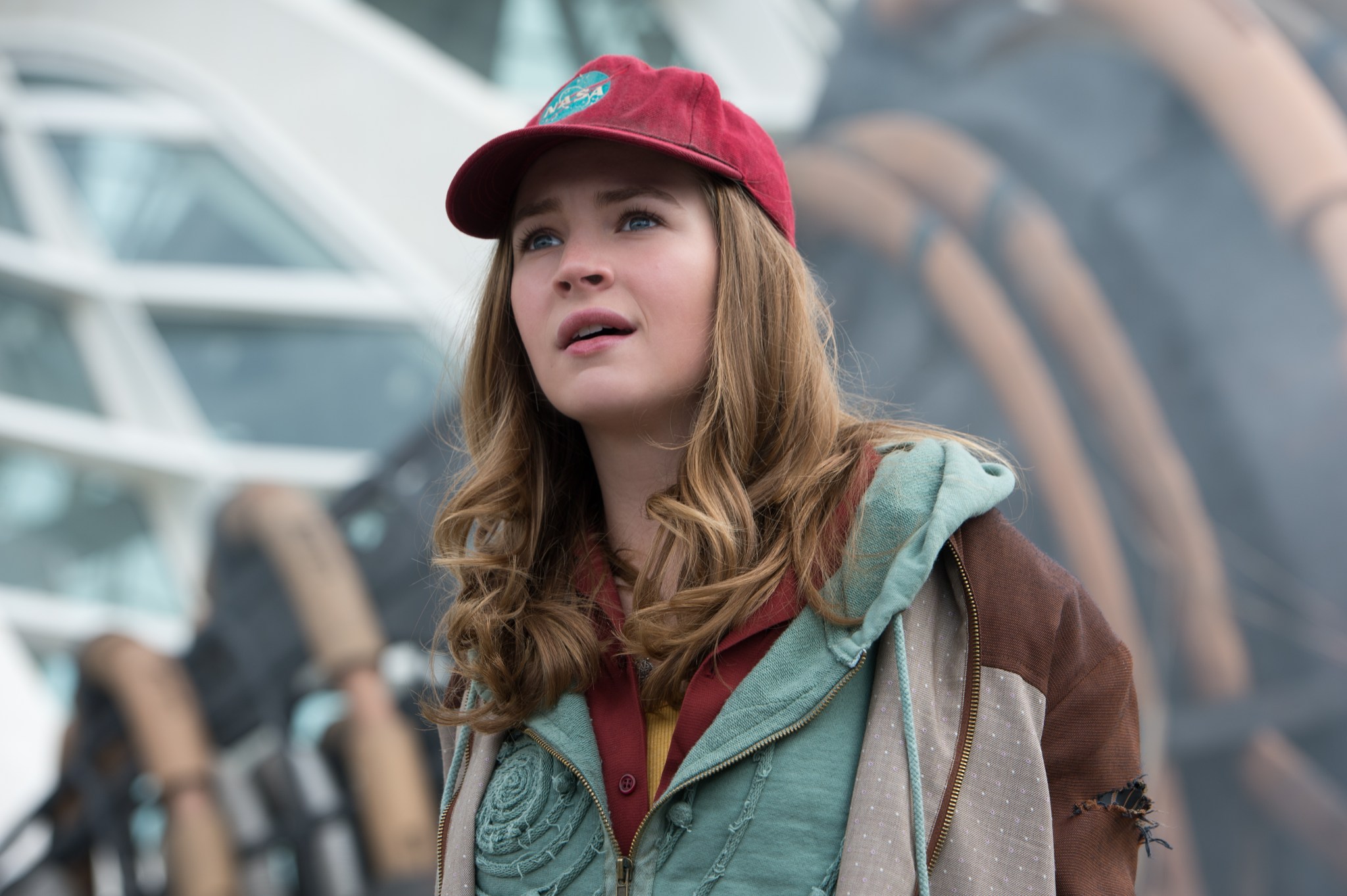Main character Casey Newton marvels at the wonders of Tomorrowland as portrayed in the film. 